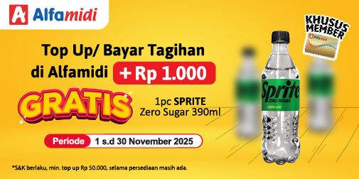 Tambah Rp1.000, Dapat Sprite Zero Sugar Gratis di Alfamidi!