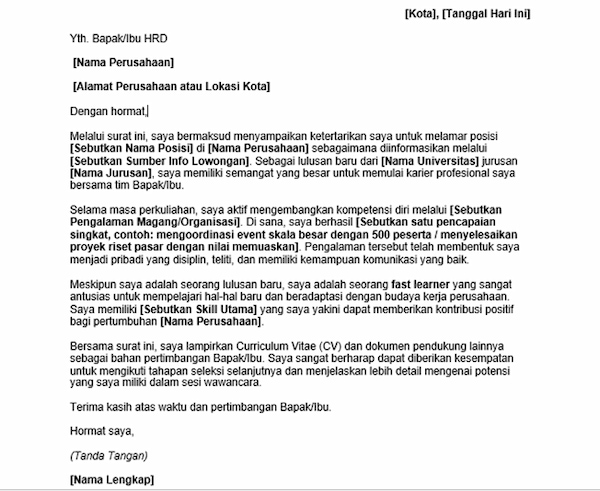 Contoh Surat Lamaran Kerja Fresh Graduate - DOKU.Promo