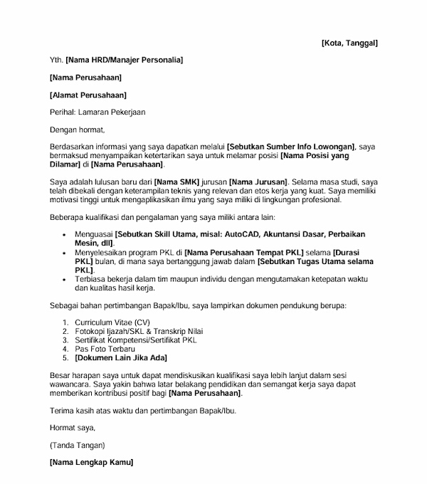 Contoh Surat Lamaran Kerja Lulusan SMK - DOKU.Promo