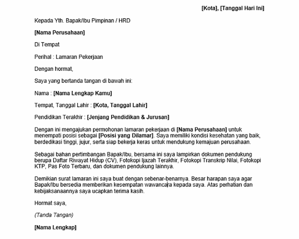 Contoh Surat Lamaran Kerja Tulis Tangan - DOKU.Promo