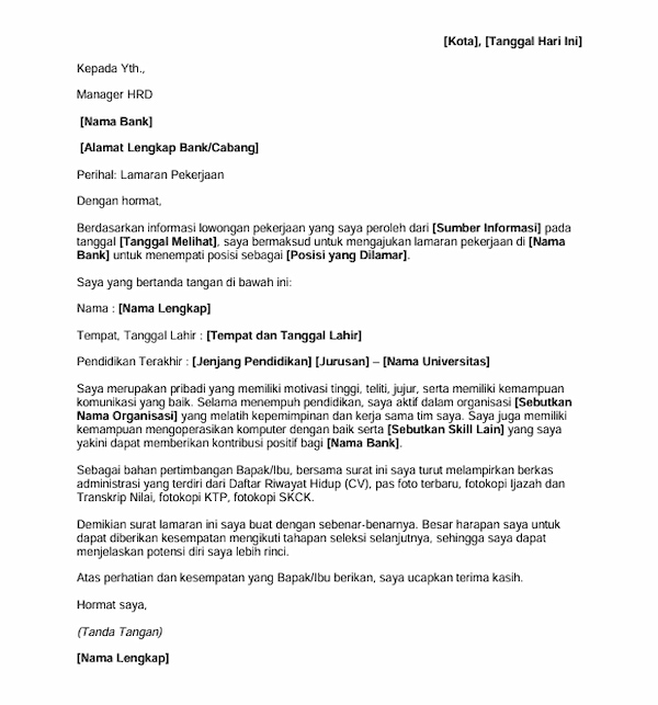 Contoh Surat Lamaran Kerja di Bank - DOKU.Promo