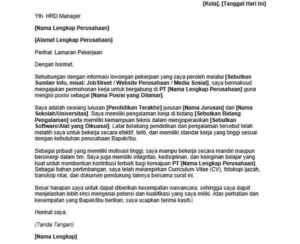 Contoh Surat Lamaran Kerja di PT - DOKU.Promo
