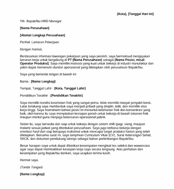 Contoh Surat Lamaran Kerja di Pabrik - DOKU.Promo