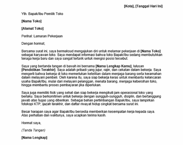 Contoh Surat Lamaran Kerja di Toko - DOKU.Promo