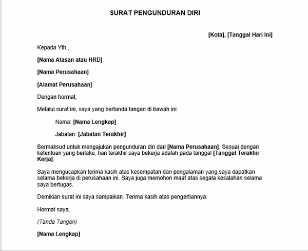Contoh Surat Resign Simple - DOKU.Promo